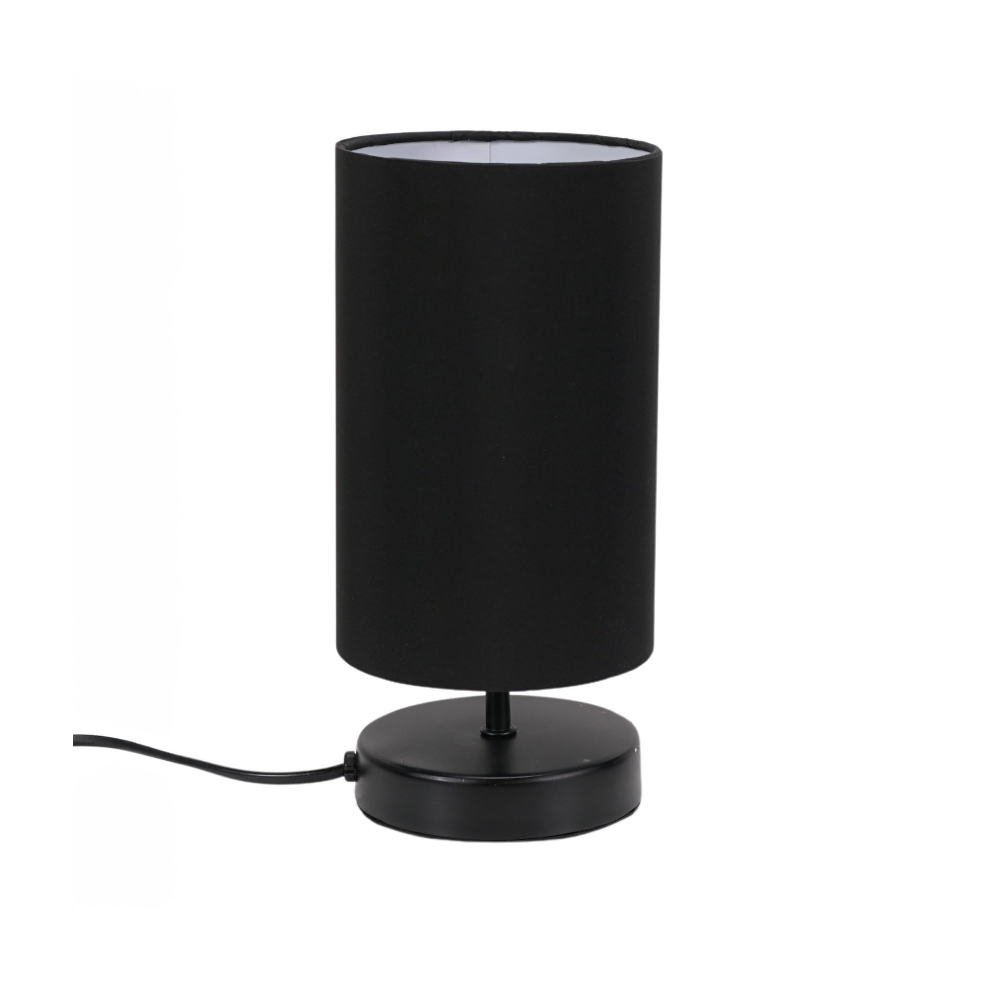 ValueLights | Matt Black Cylinder Touch Dimmer Table Lamp with Black Fabric Shade | Home Décor, Bedside & Desk Lamp | Includes Bulb