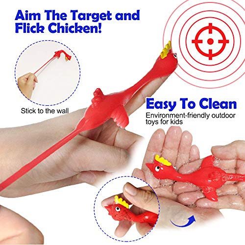 Namii W Slingshot Chicken Rubber Chicken Flick Chicken Flying Chicken Flingers Stress Gag Toys, Rubber Chicken Slingshot Funny Christmas Stuffers Easter Chicks Novelty Gifts for Kids (Red 10 Pcs) - Thumbnail 4
