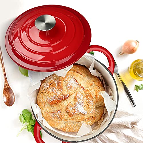 Cast Iron Dutch Oven 4.5 Quart Dutch Oven Pot With Lid Heavy Duty Dutch Ovens Enameled Cast Iron Pot Dual Handles Cookware For Baking Bread,Braiser,Soup,Meat,Family Or Friends Best Gifts,Red #TOP4