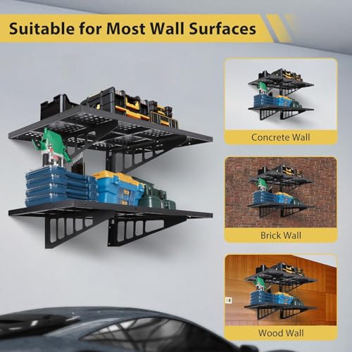 PeakPursuit 1.6x4 ft Heavy Duty Wall Mounted Shelves 2 Pack, 800 LB Capacity Metal Floating Shelves for Garage Storage, Workshop & Basement Organization by PeakPursuit - Used condition - Image 5