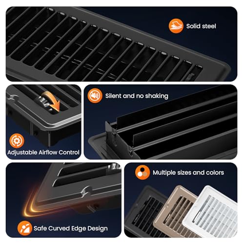 2x10 Floor Register, 4 Pack Matte Black Steel Floor Vent Covers by YEHANLY - Used condition - Image 8