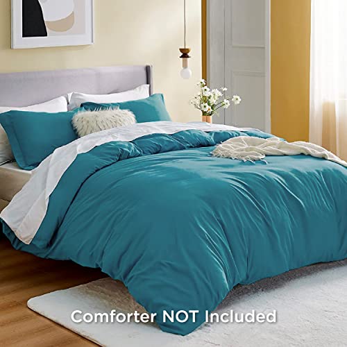 Image of Bedsure Duvet Cover Full Size - Soft Double Brushed Bedding Set for Kids & Adults, Zipper Closure, 3 Pieces, 1 Duvet Cover (80 inchx90 inch) & 2 Pillow Shams, NO Comforter, Teal