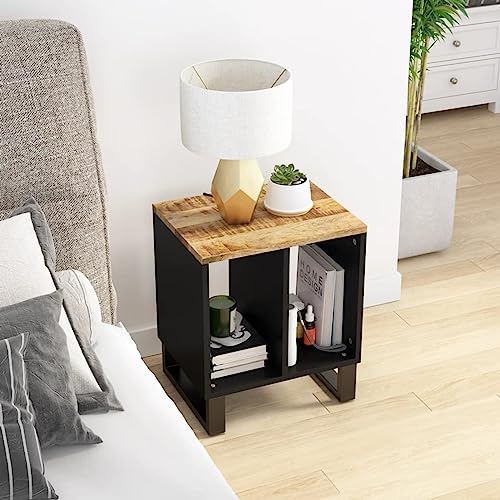 Snsowed Mesa Auxiliar, Mesa Auxiliar Salon, Mesita De Salón, Mesa Sofa Auxiliar, Mesitas De Cafe, Madera Maciza Mango y tecnológica 40x31x46 cm