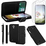 ebestStar - Coque Compatible avec Samsung S4 Galaxy i9500 i9505 Etui PU Cuir Housse Portefeuille Porte-Cartes Support Stand + Stylet + 3 Films d'écran, Noir [Appareil: 136.6 x 69.8 x 7.9mm, 5.0'']