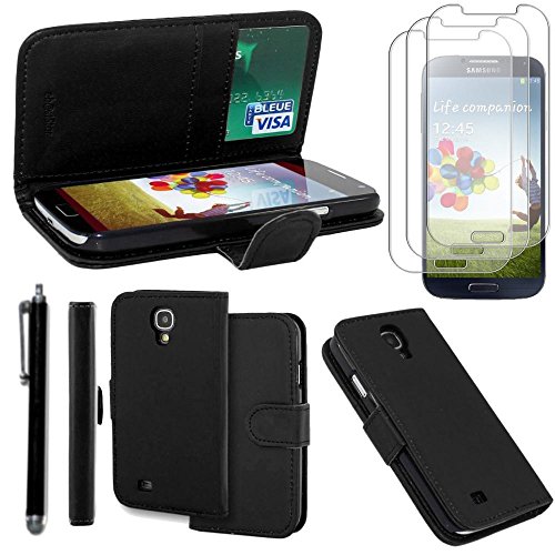 ebestStar - kompatibel mit Samsung Galaxy S4 Hülle i9500 i9505 Kunstleder Wallet Hülle Handyhülle[PU Leder], Kartenfächern, Standfunktion + Stift +3 Schutzfolies, Schwarz [Phone:136.6x69.8x7.9mm 5.0