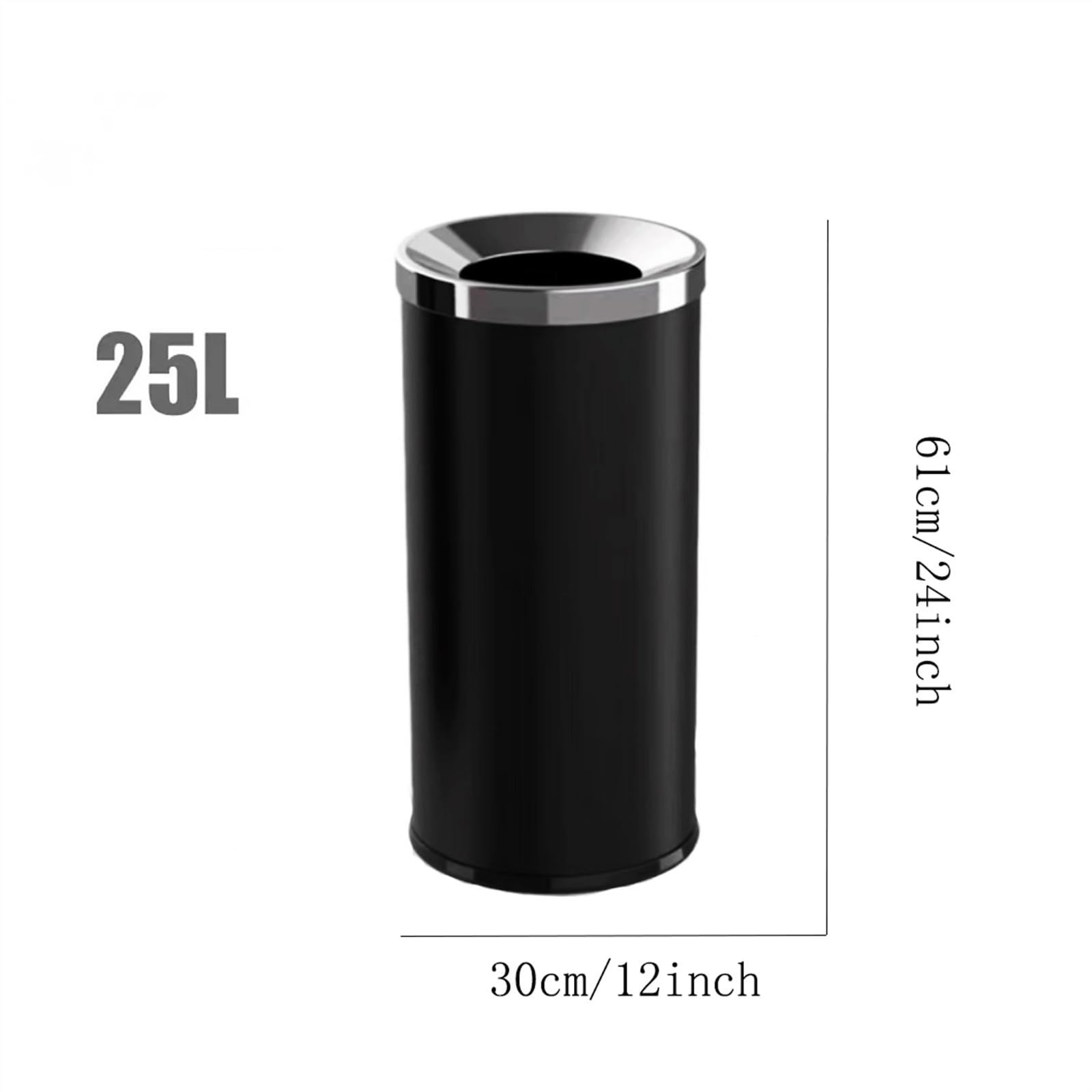 Kompaktowy pojemnik Kosz na śmieci ze stali nierdzewnej 15L/25L/50L, prosty rzut, otwierany od góry, czarny kosz do domu i biura(Średni)