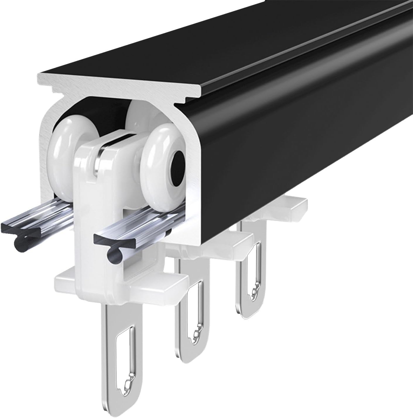Aluminiowy system szyn kurtynowych Heavy Duty pojedyncze/podwójne tory 39,6236 cm pogrubiony montaż bez hałasu kompletne akcesoria czarny karnisz z prowadnicami