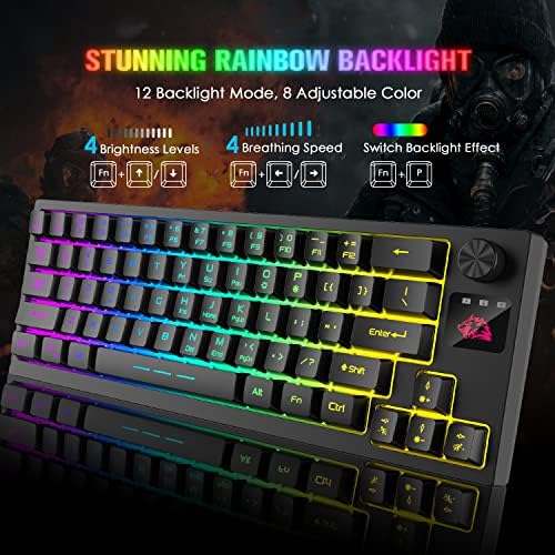 Wireless Gaming Keyboard Mouse Combo Set 4000mAh Rechargeable 2.4G Cordless USB Receiver RGB Rainbow Backlit Compact Mechanical Feel Knob Control Button+2400 DPI Mute Mice+Mouse Pad for PC MAC-Black