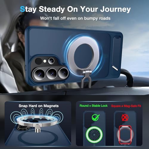 Image of Elzzi Magnetic Magsafe for Samsung Galaxy S26 Ultra Case [Compatible with MagSafe][Full Camera Protection][Built-in Invisible Kickstand] Translucent Matte Phone Back Cover - Blue