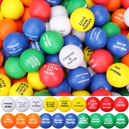 Chivao 300 Pcs Motivational Stress Balls Colorful Foam Inspirational Quotes Anxiety Relief Balls Small Funny Stress Relief Hand Exercise Gifts for Adults Teams Motivating Encouraging (Inspiring)