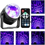 Luz de DJ controlada a distancia La mini luz negra viene con un control remoto, puede usarla para encender / apagar las luces, cambiar el sonido activado / modos de iluminación y controlar la velocidad de rotación / flash. Todas las funciones en el control remoto, muy fáciles de usar.