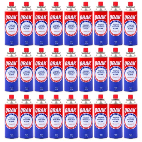 KROWN QBak - Pack de Cartuchos de Gas Butano Recambio de Gas Propano Portable Gas Butano Compatible para Cocina Portátil, Hornillo, Soplete Soldador, Camping B-250 227gr (28 Unidades)