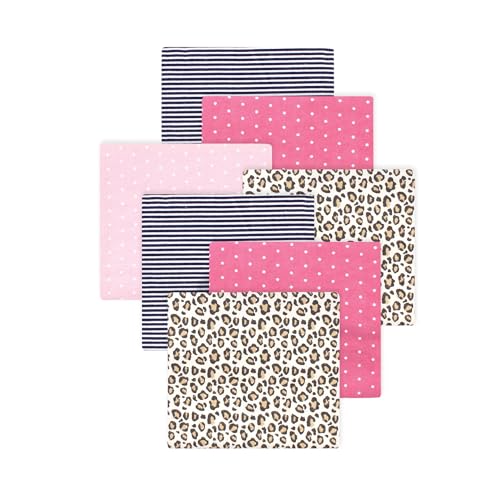 Image of Little Treasure Hudson Baby Cotton Poly Flannel Receiving Blankets Multipack, Pink Leopard, 30x30 inches