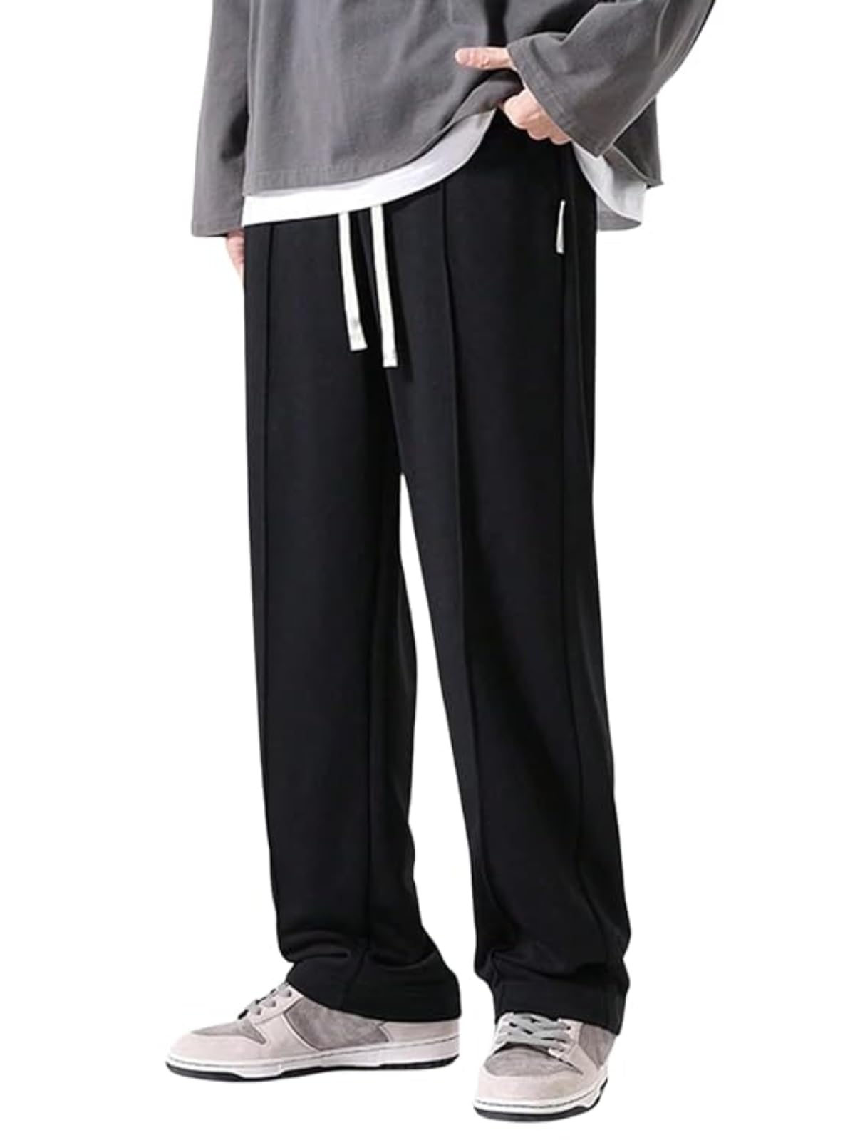 The Goal Studio Black Men’s Flared Track Pants | Loose Fit Bootcut Trousers | Stylish Korean-Inspired Track Pants | Casual Wear | Men’s Trousers | Baggy-image-46