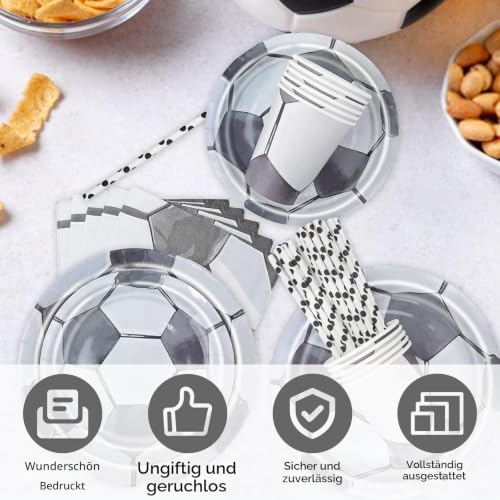 Aitsite 100 Stück Fußball Partygeschirr Set für 20 Gäste,Schwarzer und Weißer Fußball Partyteller Geburtstag Deko Geschirr… – Ansicht 3
