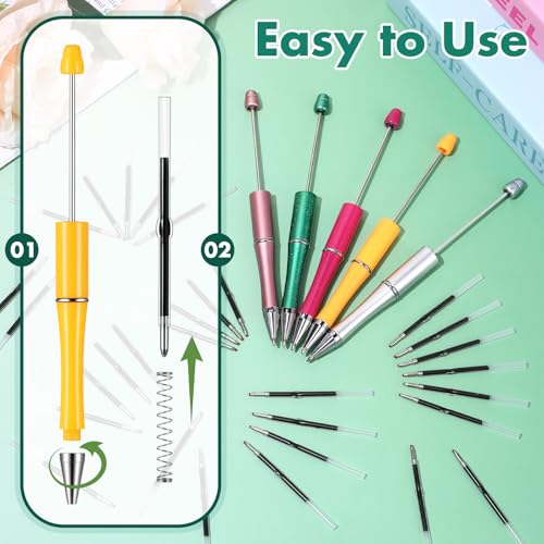 Crtiin 200 Pcs Plastic Beadable Pen Refills Bulk 1mm Medium Tip Smooth Writing Bead Pen 2.44 Inch/6.2cm Replaceable Refill for Christmas DIY Making Gifts School Office Supplies(Black)