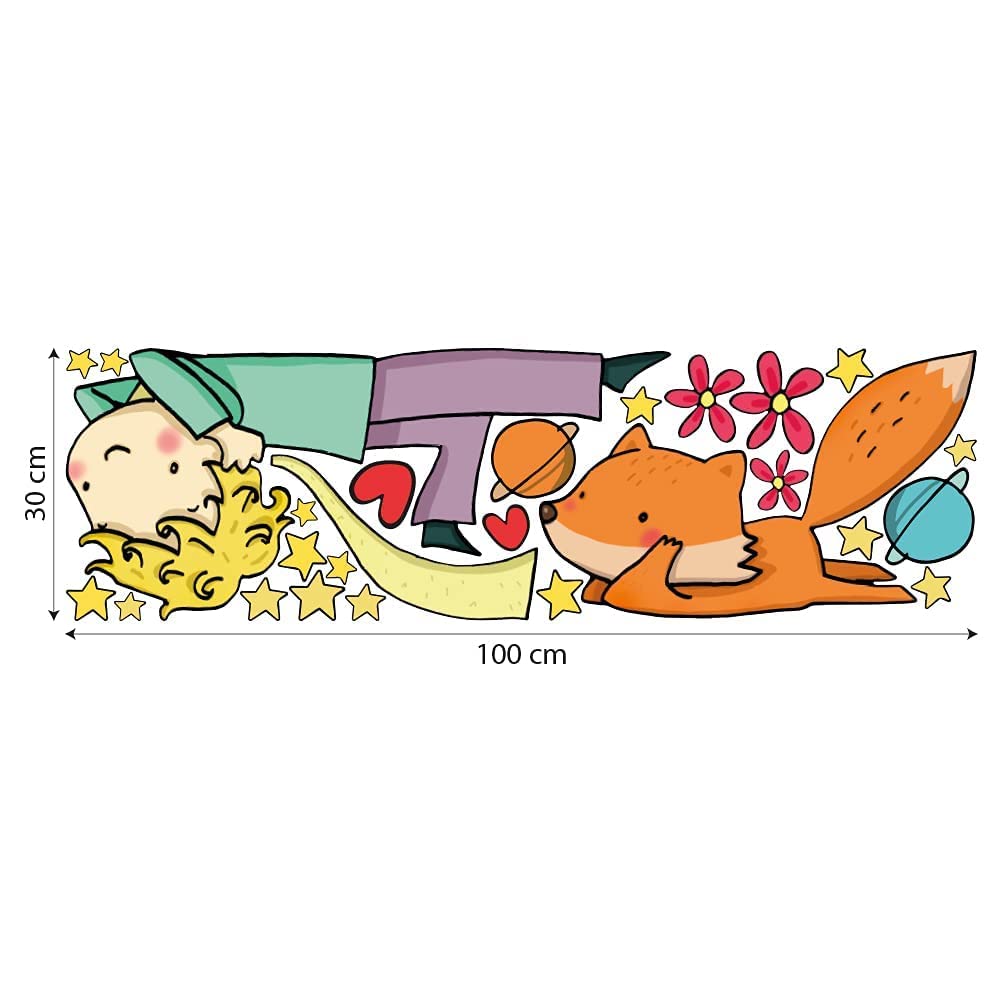 kina - Adesivo Murale Bambini Decorazione Parete Cameretta R00158 - Eco-Tessuto, Ecologico Anallergico, Riposizionabile, Effetto Carezza, Asilo Nido - Grafica Piccolo Principe e Misura 100x30 cm