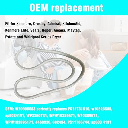 Image of W10906683 Upgraded Dryer Door Seal Part Replaces W10823580, AP6034191 Dryer Door Seal, Compatible with Some Maytag, Whirlpool and Kenmore Dryer Parts Model 110 Series
