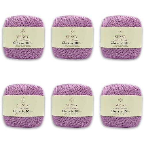 6 Skeins of Sensy Crochet Thread Classic Size 10, 100% Mercerized Giza Cotton, 617 Yards, Gauge 0 Lace (Lilac)