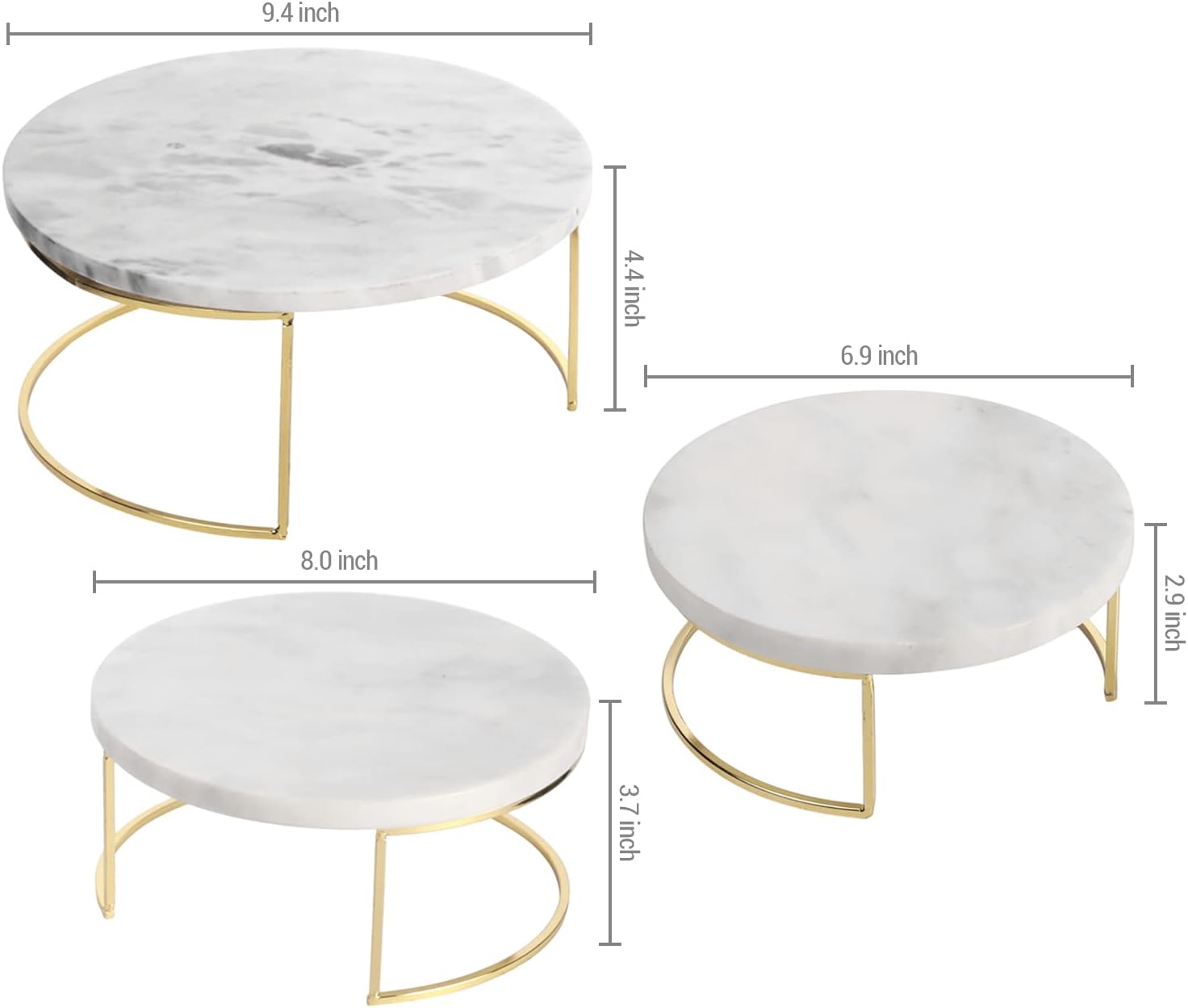 MyGift Modern White Marble Cake Stands, Brass Metal Cupcake Stand Dessert Pedestal Risers, Set of 3