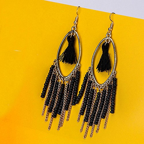 Image of Young & Forever Gift Boho Carnival Sea Island Long Tassel Earrings Handmade Beaded Bohemian Women Statement Beads Dangle Earrings Ethnic Jewelry Fringe Earrings