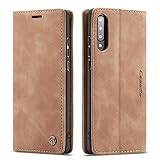 owlhold Hülle Samsung A70/A70S flip case Premium Lederhülle Weiches Vintage-Nubukleder Faltbare Ständer Schutzhülle Kartenfach Standfunktion stoßfest Handyhülle Samsung Galaxy A70/A70S -Braun