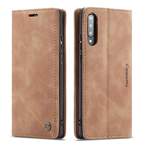 owlhold Hülle Samsung A70/A70S flip case Premium Lederhülle Weiches Vintage-Nubukleder Faltbare Ständer Schutzhülle Kartenfach Standfunktion stoßfest Handyhülle Samsung Galaxy A70/A70S -Braun