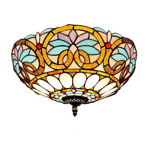 Plafonnier baroque en vitrail vintage de 40cm pour décoration de couloir