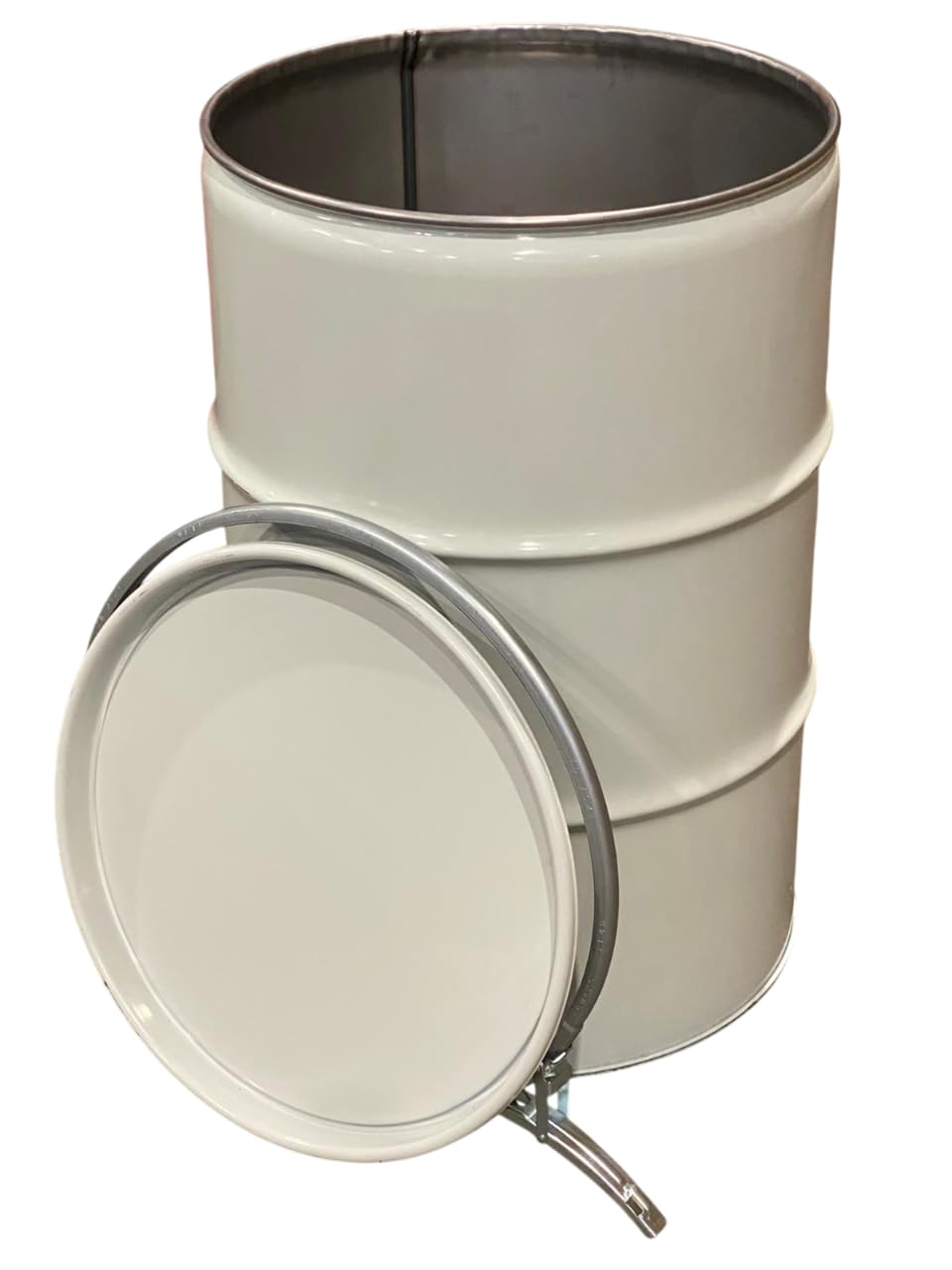 Metallfass 210 Liter Blechfass Fass Ölfass Tonne mit Spannring und Deckel WeißNEU