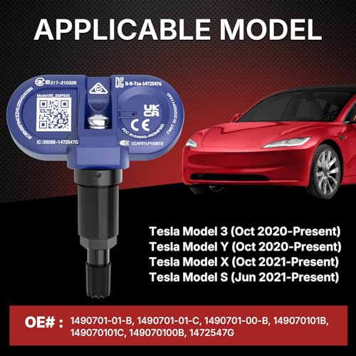 Image of Richeer 4 PCS Upgraded Bluetooth TPMS Sensor for 2020-2025 Model 3,Y,S,X | Tire Pressure Monitoring Sensor for 2020-2025 Model 3, Model Y, Model S, Model X Replacement OE# 1490701-00-B, 1490701-01-B