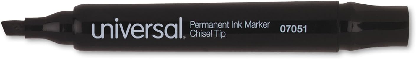 Universal Permanent Markers, Chisel Tip, Black, Dozen (UNV07051)