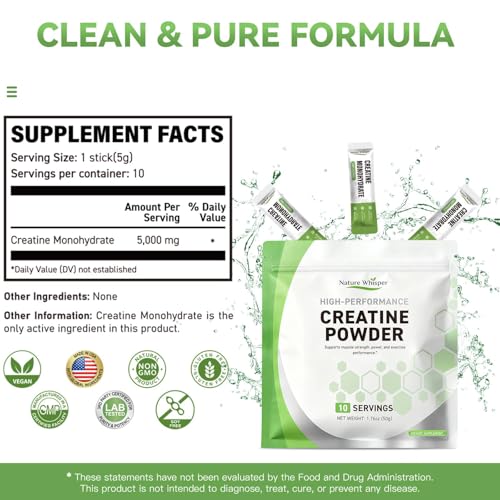 Image of Creatine Monohydrate Powder Travel Packs, 10 Servings 5g Micronized Pure Creatine for Men & Women Muscle Growth & Energy, On-The-Go Creatine, Sugar-Free, Vegan, Unflavored