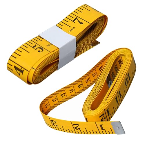 Soft Tape Measure Double Scale Measuring Tape Body Sewing Flexible Tailor Craft Vinyl Ruler for Weight Loss Medical Body Measurement Has Centimetre Scale on Reverse Side (2pcs Yellow-60 inch)