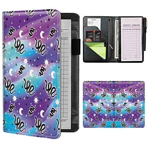 Server Books for Waitress Waiter with Zipper Pocket, Gothic Snake Magic Mystic Leather Server Pads Waitstaff Organizer Guest Check Presenters Server Wallet Money Holder Pouch Fit Apron