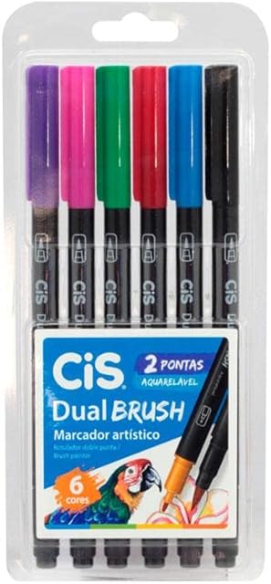 Caneta pincel dual Brush Aquarelável com 6 cores Cis
