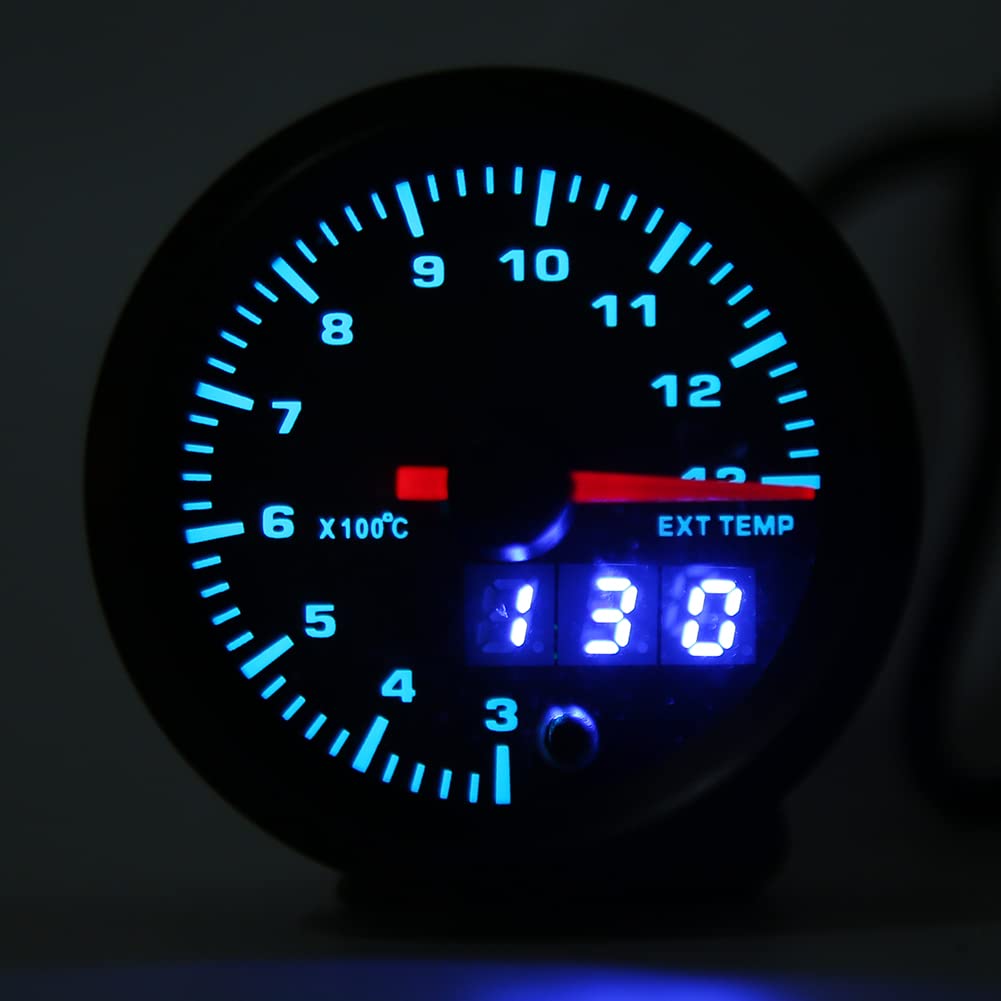 Medidor Digital de Temperatura del Gas para Coches Modificados, Esfera de 52 mm, Pantalla Automática, Fácil Instalación, Material ABS Resistente (Negro)