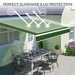 8×7 Patio Awning Retractable Fully Assembled Manual Sunshade Shelter Aluminum Frame 100 280G Polyester Water Resistant Outdoor Window Door Awning Deck Canopy Balcony Yard Business Green