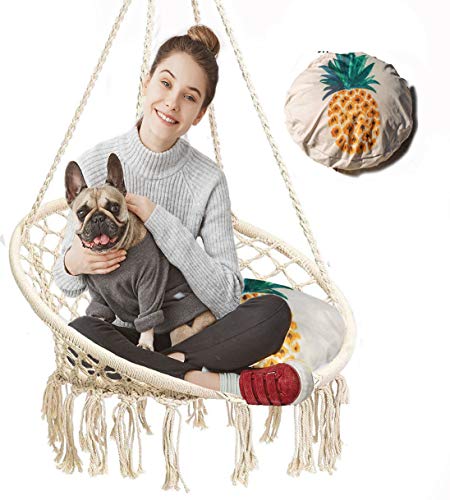 Nooksta Cushion Only for Macrame Hanging Chair - Thick Cushion for Hanging Chairs for bedrooms. Make Indoor Hanging Chair and Ceiling Chair More Comfortable. 60cm Diameter Round IvoryPineapple - Thumbnail 4