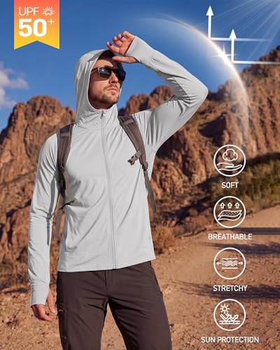 Image of Locachy Men's UPF 50+ Sun Protection Outdoor Lightweight Full Zip Hoodie Jacket Long Sleeve Fishing Hiking Performance Shirt