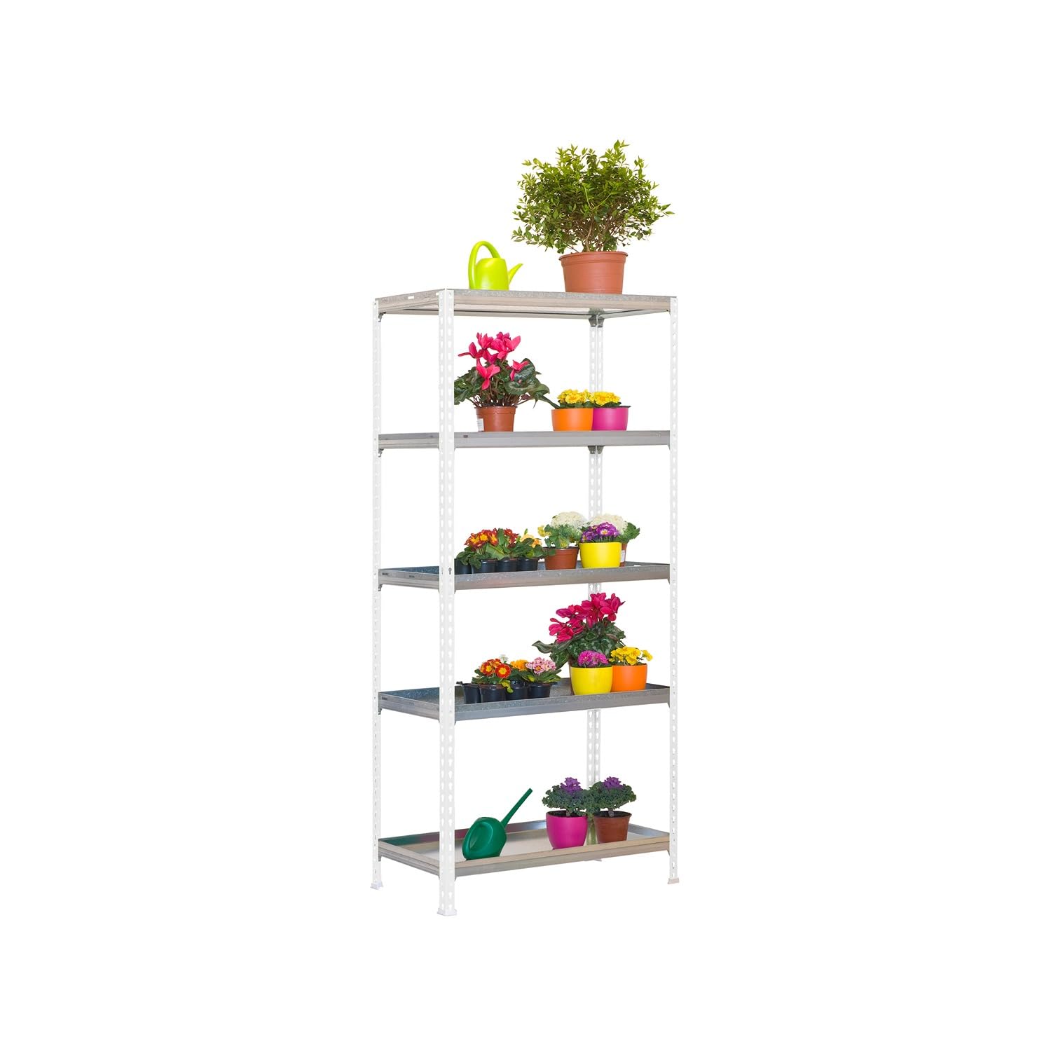 Simon Rack Estanteria para Plantas, Huerto Vertical, 1800x900x400 mm, 180 kg de Punto Flexión, 5 Estantes, Estanteria Plantas, Blanco/Galva - Simon Garden