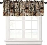 Window Valance Curtain Vintage Deer Bear Farmhouse Curtain,Retro Animal Rustic Country Style Outdoor