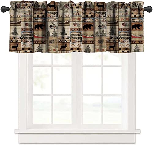 Window Valance Curtain Vintage Deer Bear Farmhouse Curtain,Retro Animal Rustic Country Style Outdoor Decorate Small Valances For Bedroom Living Room Decor Window Drapes 54 X 18 Inch #TOP15