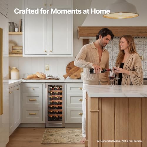 Image of Ca'Lefort 15 Inch Wine Fridge, 33 Bottles Wine Cooler Refrigerator | 40-65F Touch Control, Dual-Pane Glass Door, Adjustable Shelves, 3 Color LED, Built-In or Under Counter for Home Bar Kitchen
