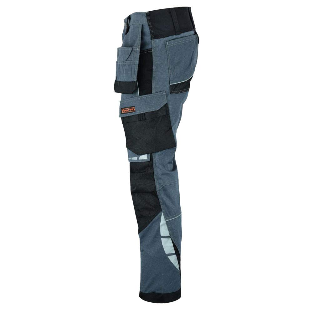 WrightFits Pantalon de Travail Pro Builder pour Homme - Noir et Gris - Pantalon Cargo de sécurité Robuste - Plusieurs Poches - Poches genouillères - Triple Couture