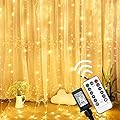 Twinkle Star 6.6x9.8ft 300 LED Curtain Lights, Fairy String Lights with Remote Control, Timer, for Wedding Party Bedroom Home Garden Bedroom Indoor Outdoor Decoration, Warm White