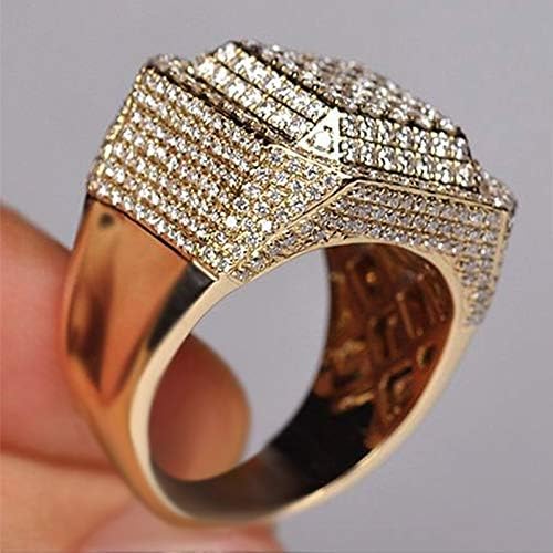 QUSIIOSLK 925 Sterling Silver Luxury Full Diamond Square Ring Iced Out Cubic Zirconia Rhinestone Ring Hip Hop Rock Gold Plated Bling Statement Ring Wide Band for Men (Size-8) - Image 5