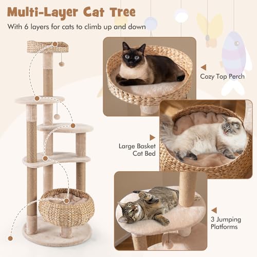 Árbol para Gatos Moderno Tangkula 65 Pulgadas con Rascadores y Cama miniatura 7
