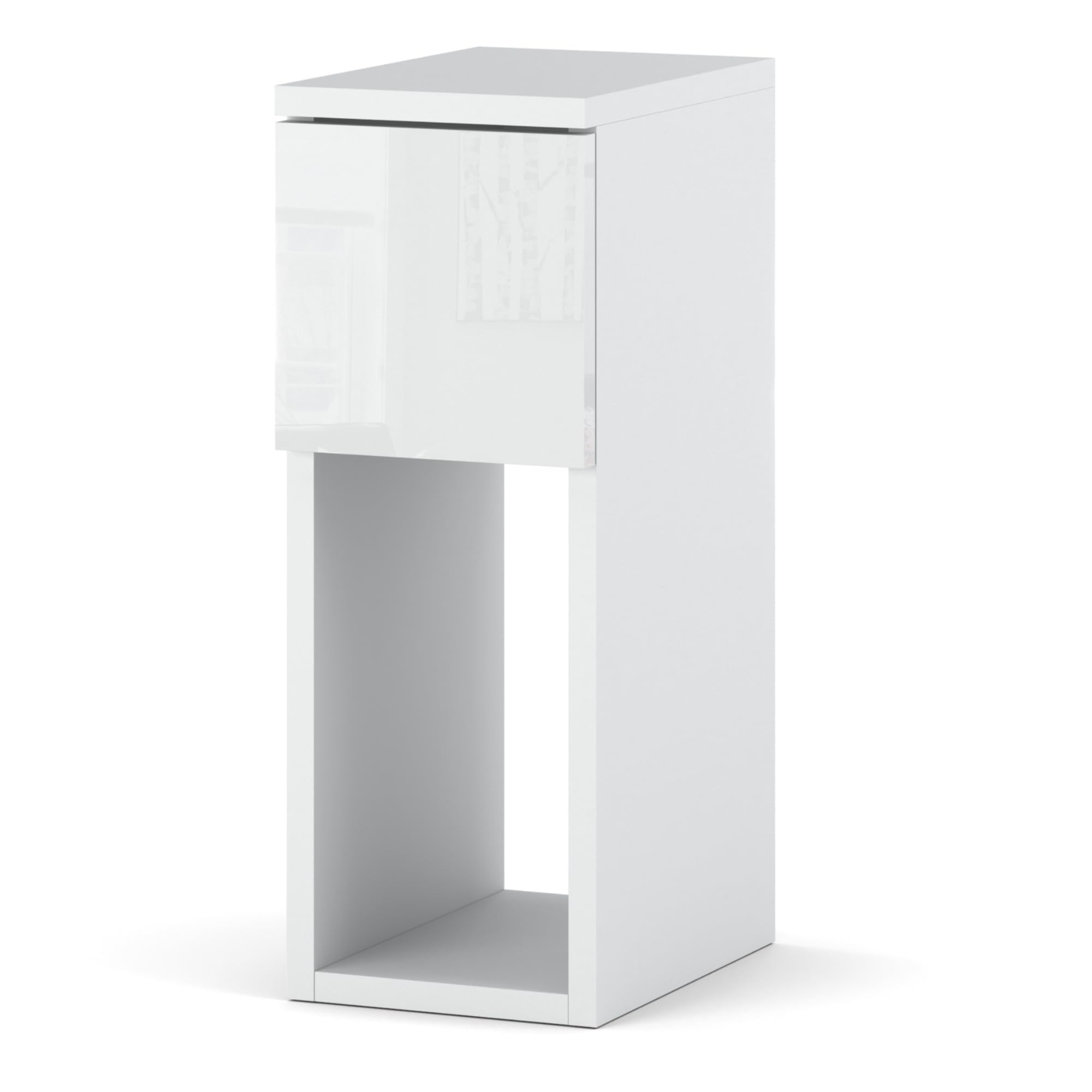 INNOVAHOME Nachttisch Schmal, Weiß Hochglanz, 20cm | Platzsparend, Tiefe 25cm Schublade, Beistelltisch für kleine Räume, Made in EU