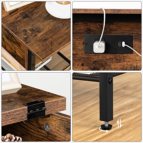 Hoobro End Table With Charging Station And Shelves, Flip Side Table With Usb Ports & Power Outlets, Nightstand For Small Spaces, Living Room, Bedroom, Stable And Sturdy, Rustic Brown Bf158Ubz01G1 #TOP7
