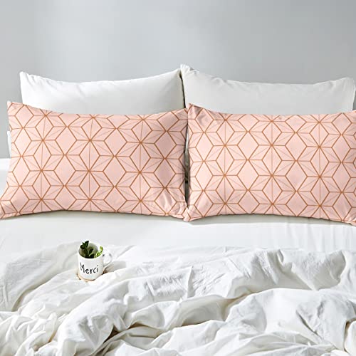 Feelyou Geometric Bedding Duvet Cover Set Kids Geometry Bedding Set Modern Abstract Art Comforter Cover Set For Boys Room Decor Lightweight Golden Pink Bedspread Cover Full Size With 2 Pillow Case thumb #3